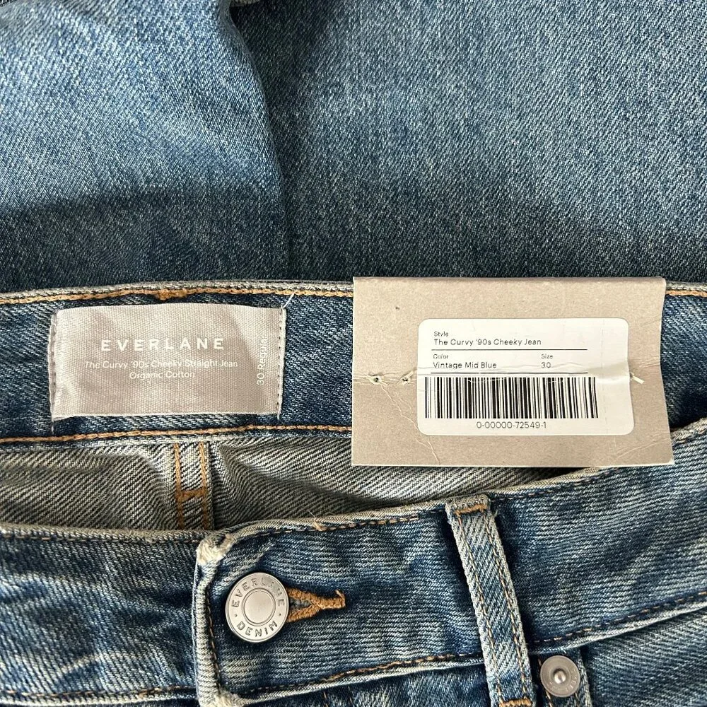 NWT Everlane The Curvy 90's Cheeky Straight Jean Light Wash Denim Size 30 Womens